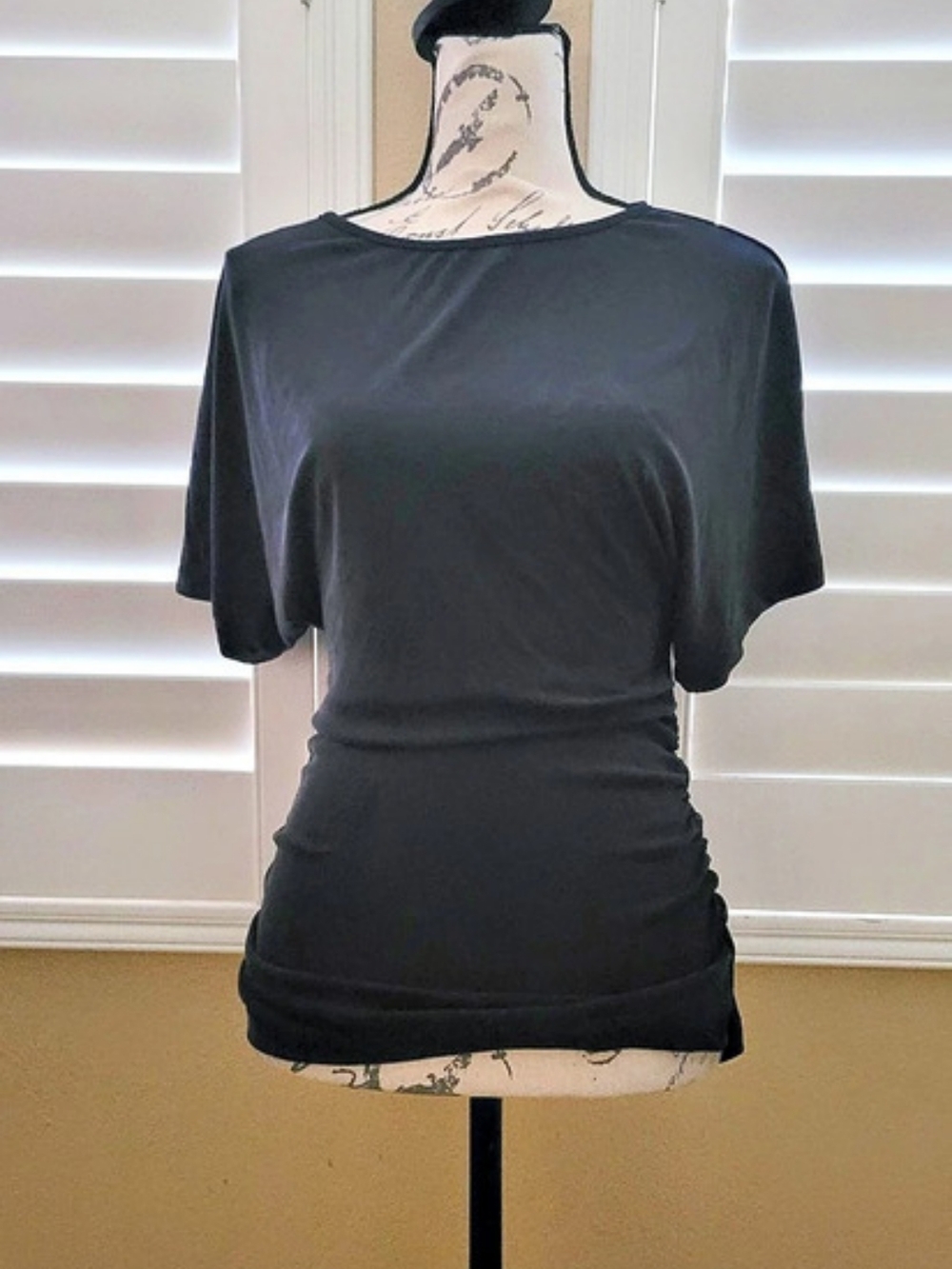 NWT OGL Effortless Boatneck Batwing Ruched Top Deep Navy M